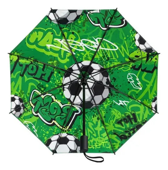 Paraguas Plegable Ele-gate Verde De Fútbol Con Diseño Graffiti Y Protección Uv Balón