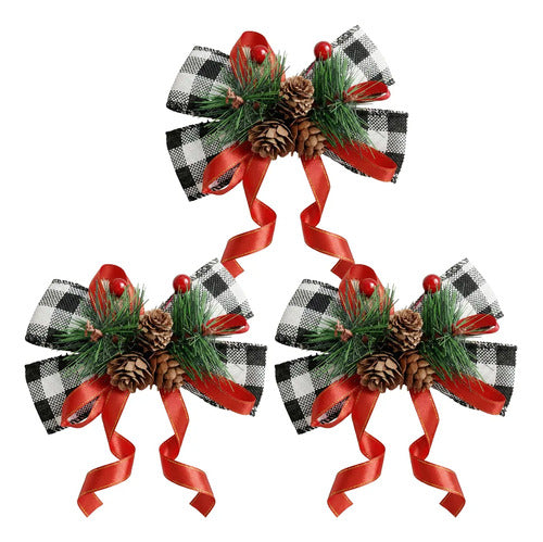 Paquete De 3 Moños De Navidad Con Mini Bouquet De Garapiña
