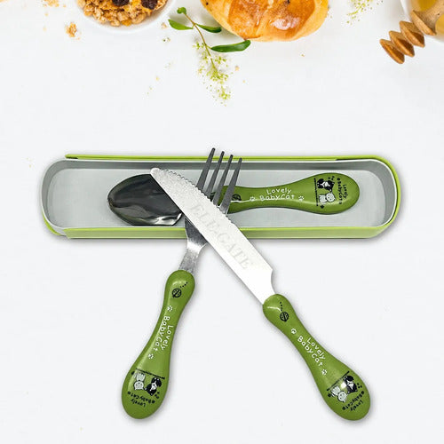 Set De Cubiertos De Acero Inoxidable Ideal Para Niños Verde