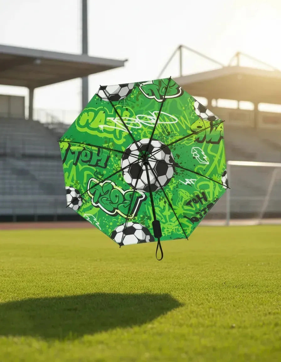 Paraguas Plegable Ele-gate Verde De Fútbol Con Diseño Graffiti Y Protección Uv Balón