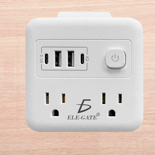 Multi Contacto 8 En 1 Con 4 Tomas 2usb 2 Tipo C Con Boton