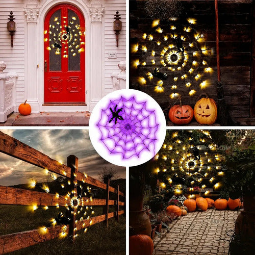 Telaraña De Halloween Con Luces Led A Batería
