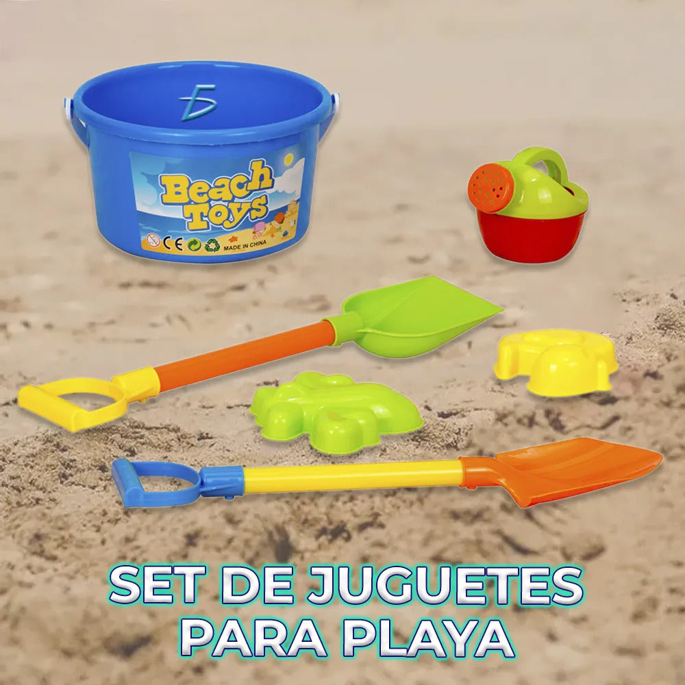 Set de juguetes para playa incluye cubeta y regadera
