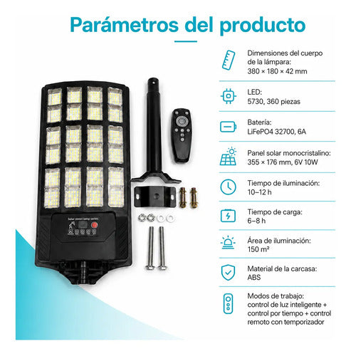 Lámpara Solar Led Exterior 360 Led Con Control Remoto Y Negro Blanco