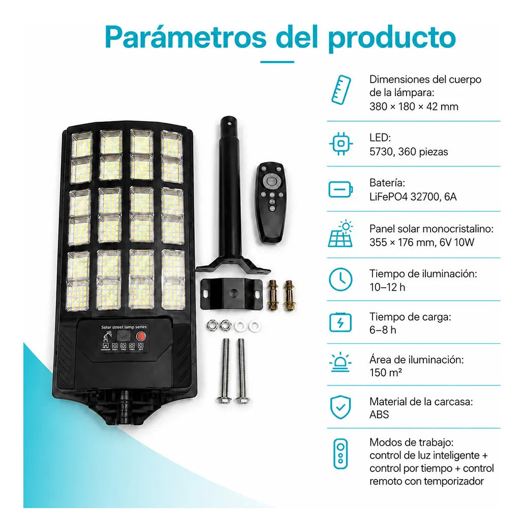 Lámpara Solar Led Exterior 360 Led Con Control Remoto Y Negro Blanco