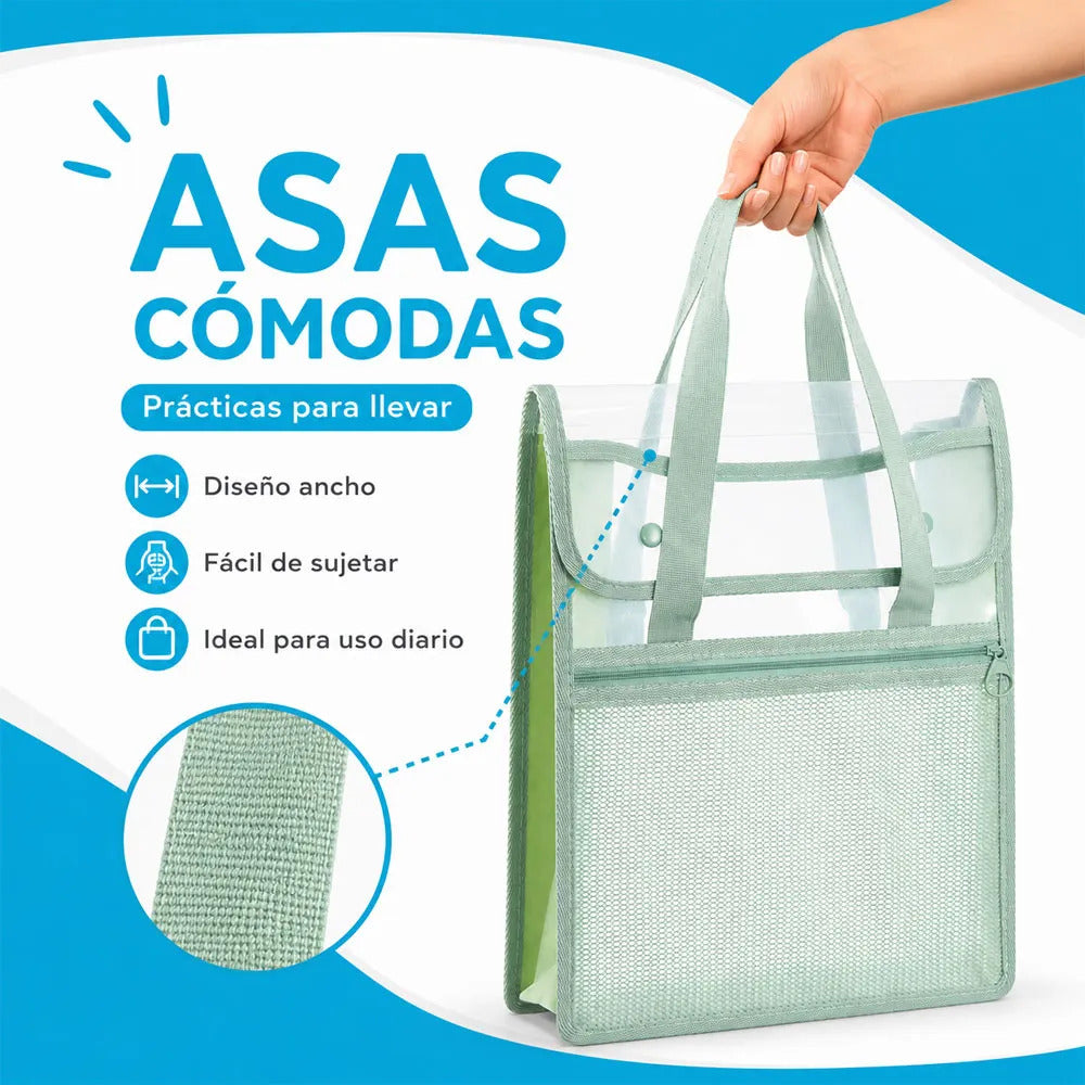 Bolsa Organizadora Transparente Con Asas Y Bolsillo Frontal Naranja