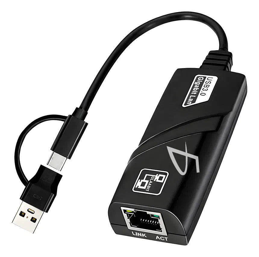 Adaptador Ethernet Tipo-c Y Usb Gigabit 10 100 1000 Para Pc