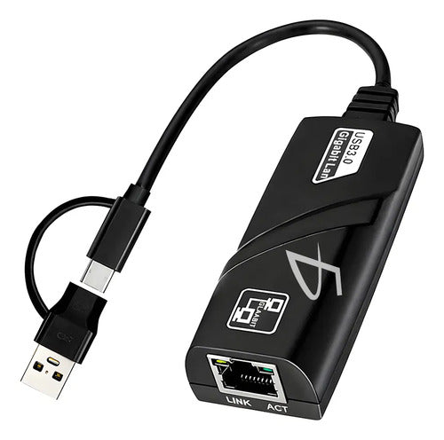 Adaptador Ethernet Tipo-c Y Usb Gigabit 10 100 1000 Para Pc