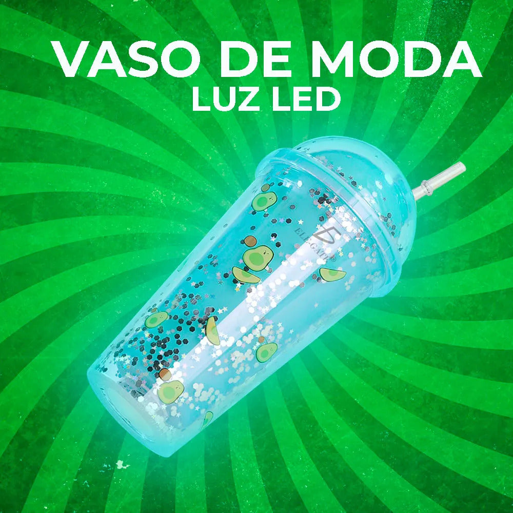 Vaso Fiesta Luz Led Arcoiris Termico Acrílico 500ml