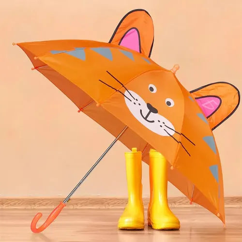 Paraguas Kawaii Con Figura De Tigre Con Orejas Desplegables