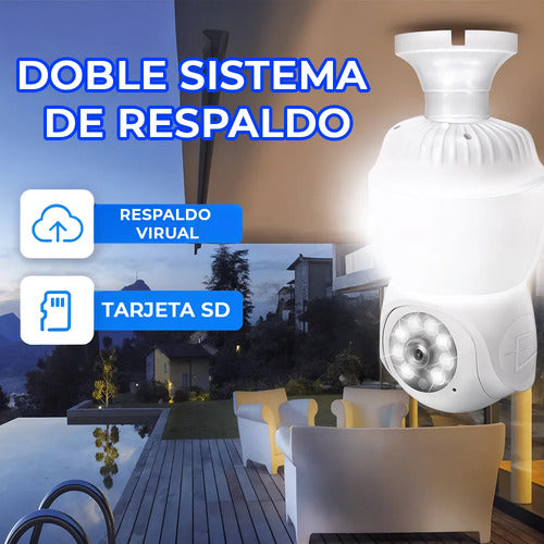 Foco Led Inteligente Con Cámara Wifi 1080p Hd 355 Ptz
