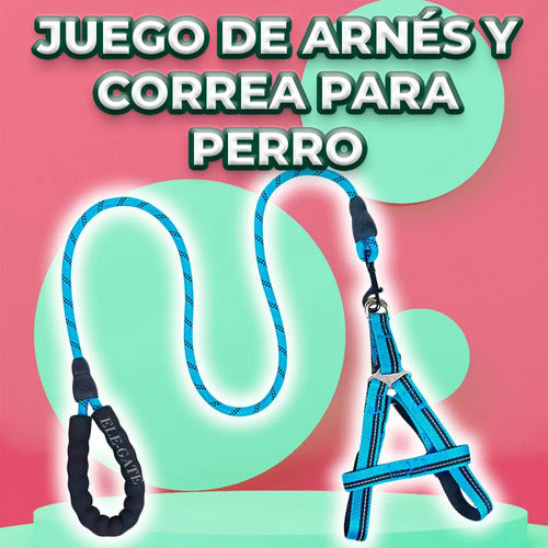 Kit De Arnés Y Correa Para Perros. Mascotas Medianas Azul