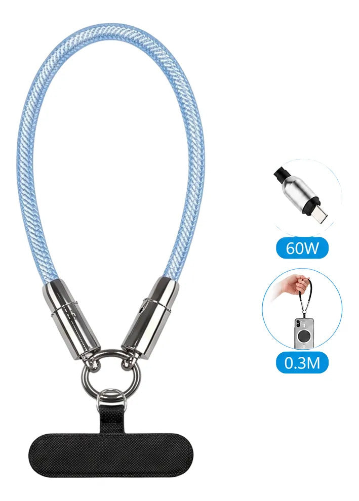 Cable de carga con correa de mano 2 en 1 USB-C 60W - azul