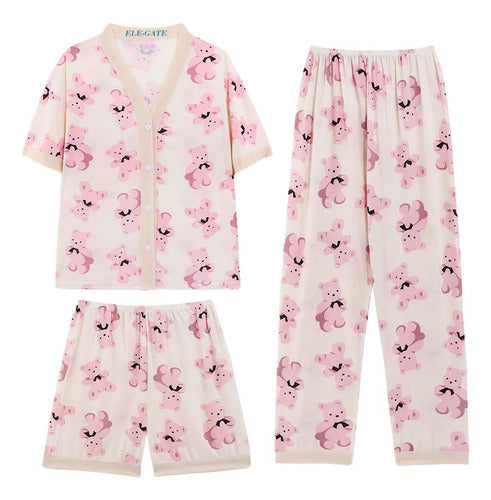 Set De Pijama De 3 Piezas Kawai Fresca Y Ligera Con Estilo Azul Xl