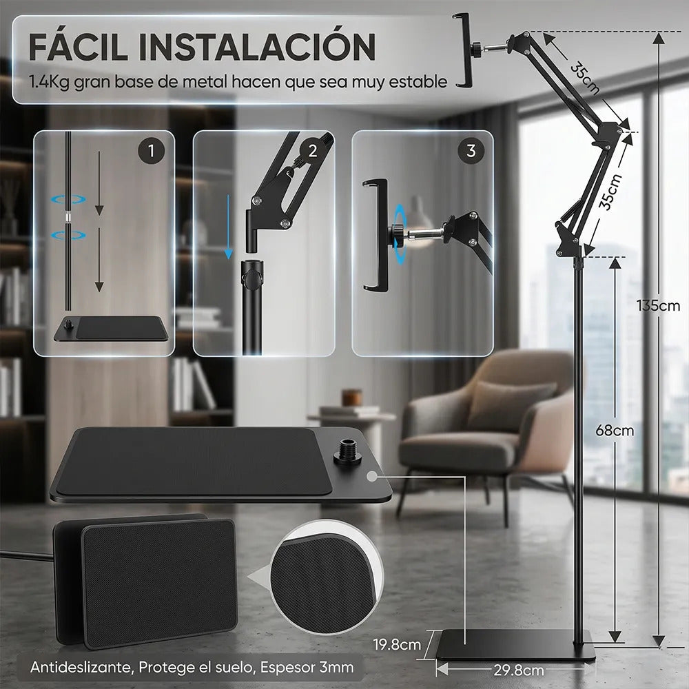 Soporte De Suelo Ajustable Para Tablet Y Celular 360 Altura