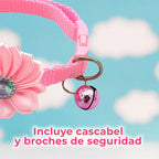 Collar Ajustable Con Flor Y Cascabel Para Perro Y Gato Rosa