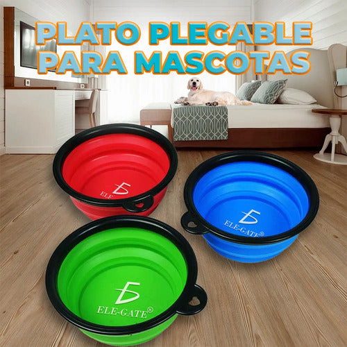 Tazón Plegable Portátil De Silicona 350ml Con Mosquetones Azul