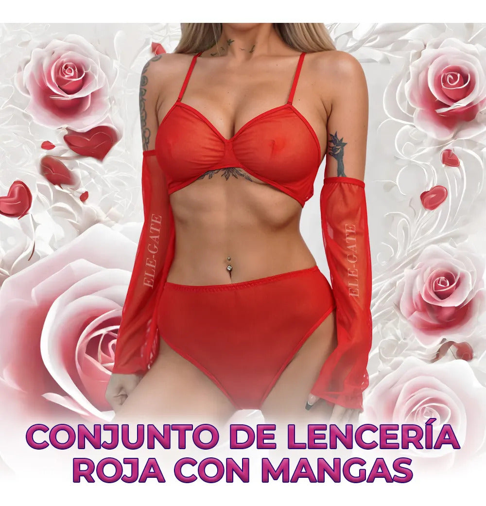 Conjunto de lencería con mangas - M rojo M