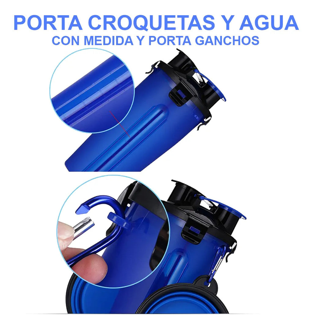Vaso Viaje Croquetas Y Agua Mascotas Con Tazon Plegable