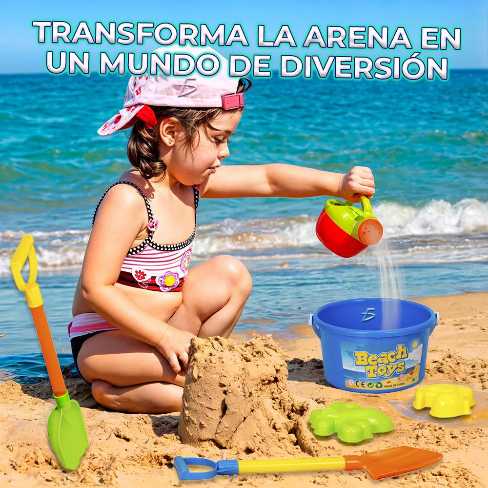 Set de juguetes para playa incluye cubeta y regadera