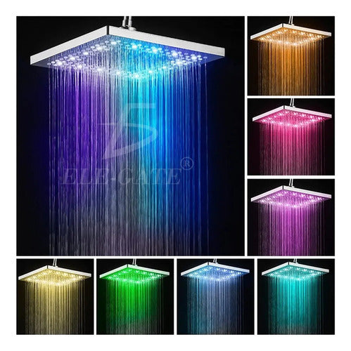 Cabezal De Ducha Led Rgb De 15 Cm Con Indicador De