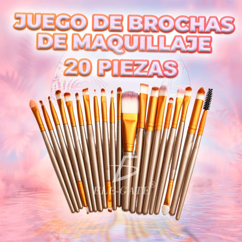 Kit De Pinceles De Maquillaje Profesional - 20 Unidades Negro Y Dorado
