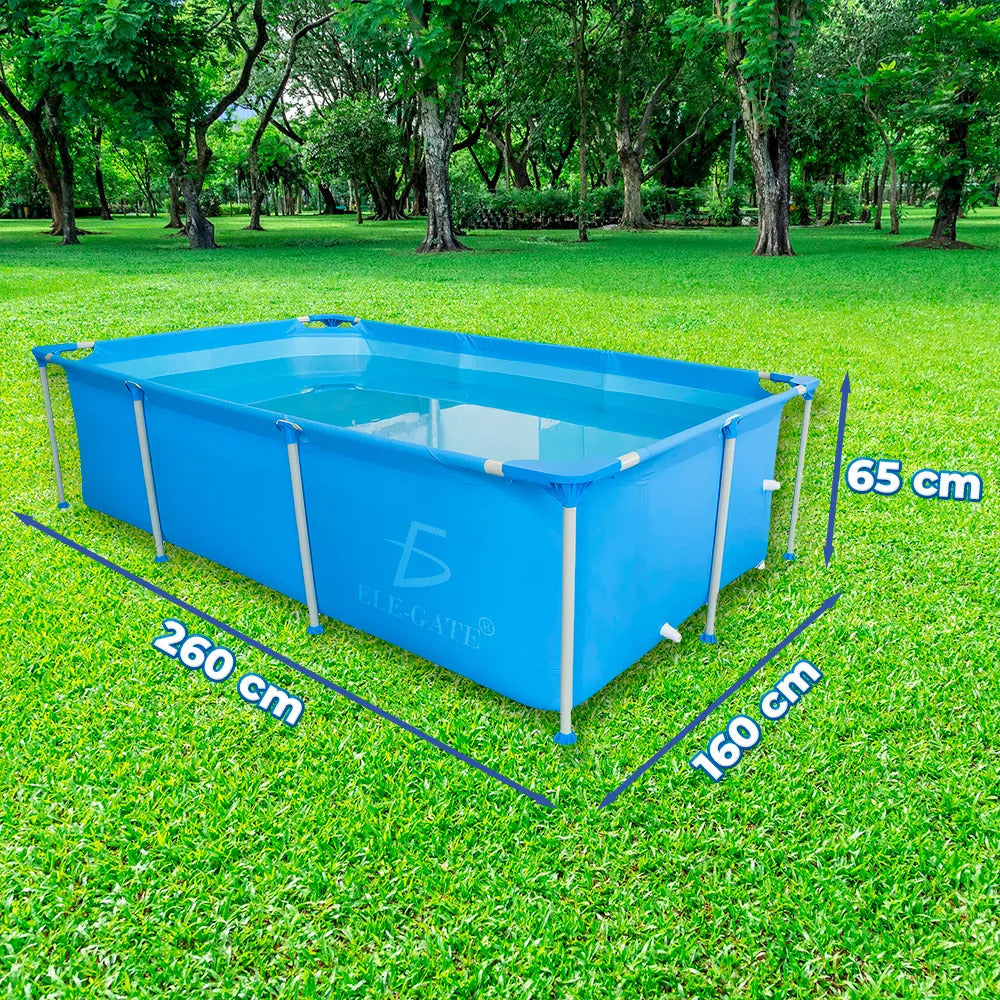 Piscina rectangular con soporte azul de 260 cm