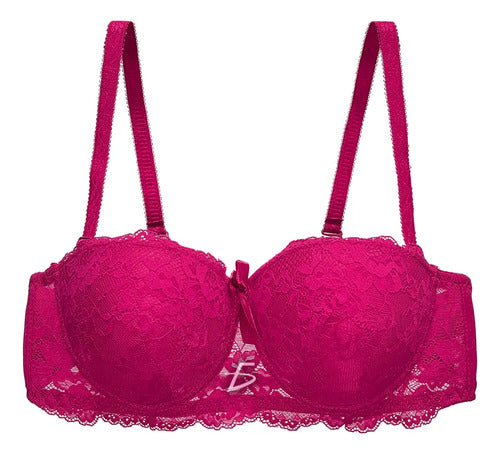 Brasier con aro con encaje y diseño floreado fucsia M