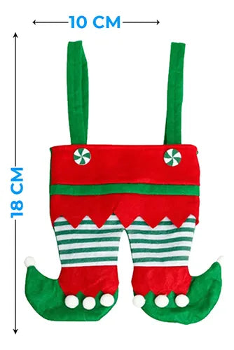 Bolsa De Navidad Decorativa Con Forma De Duende Verde Y Rojo Rayas