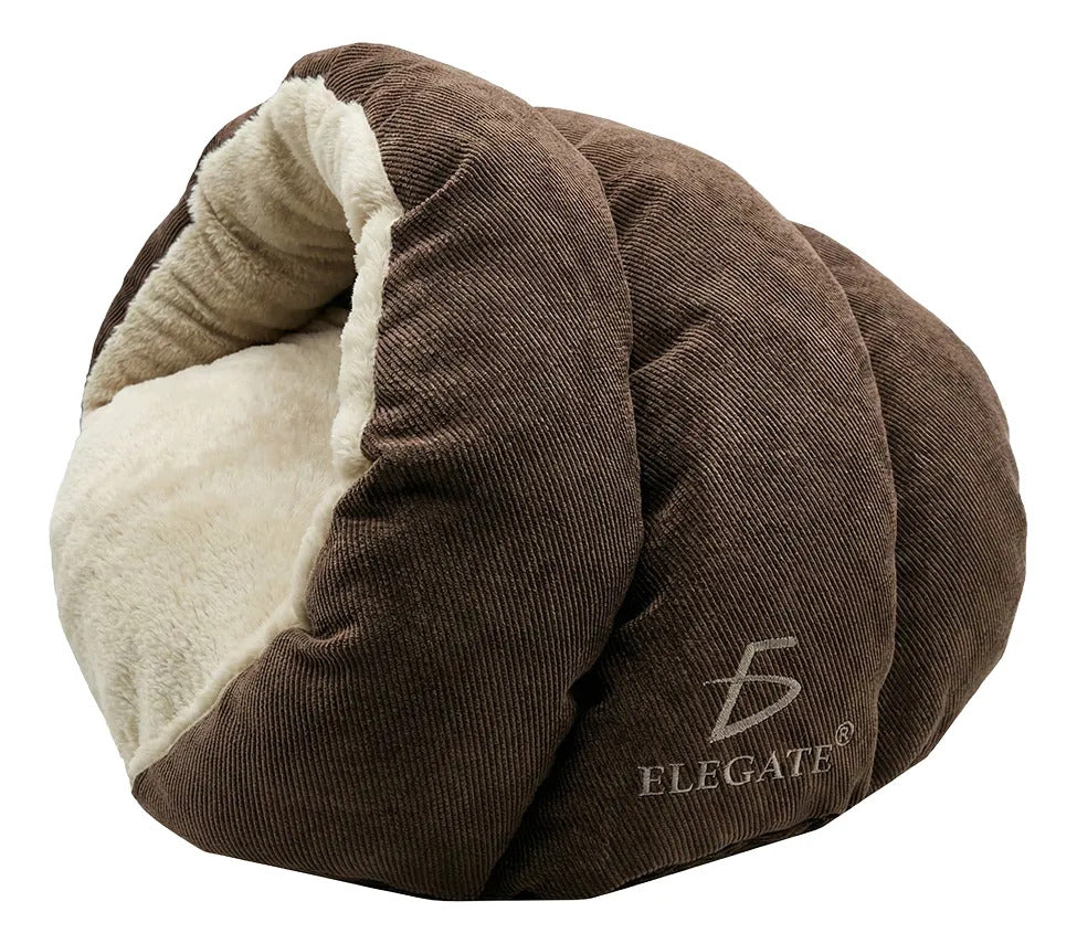 Cama Para Mascota Casa Cubierta Cerrada Interior Marrón