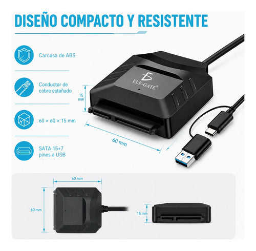 Adaptador Usb 3.0 A Sata 22 Pines Con Fuente De