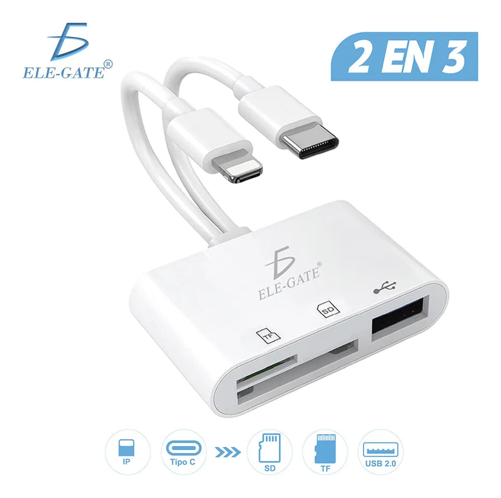 Lector de tarjetas SD y TF con USB-C y para Lightning