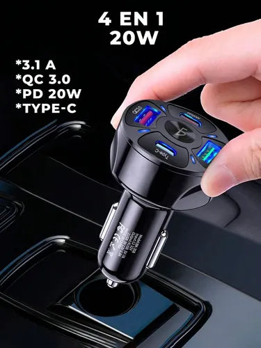Multicargador Para Automovil Coche Qc3.0 Pd 20w Usb3.1a