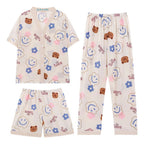 Set De Pijama De 3 Piezas Kawai Fresca Y Ligera Con Estilo Crema Xl