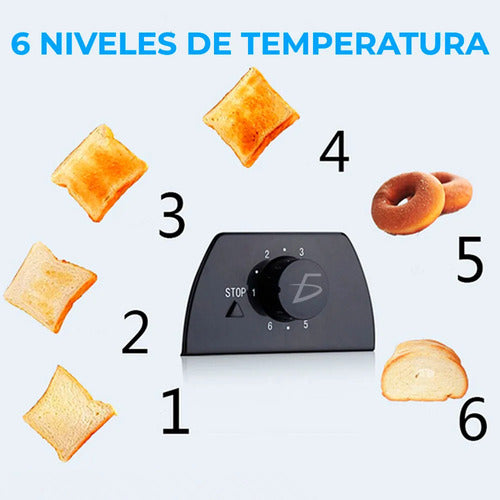 Tostadora Eléctrica De Pan 2 Rebanadas 6 Niveles
