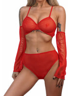 Conjunto de lencería con mangas - M rojo M