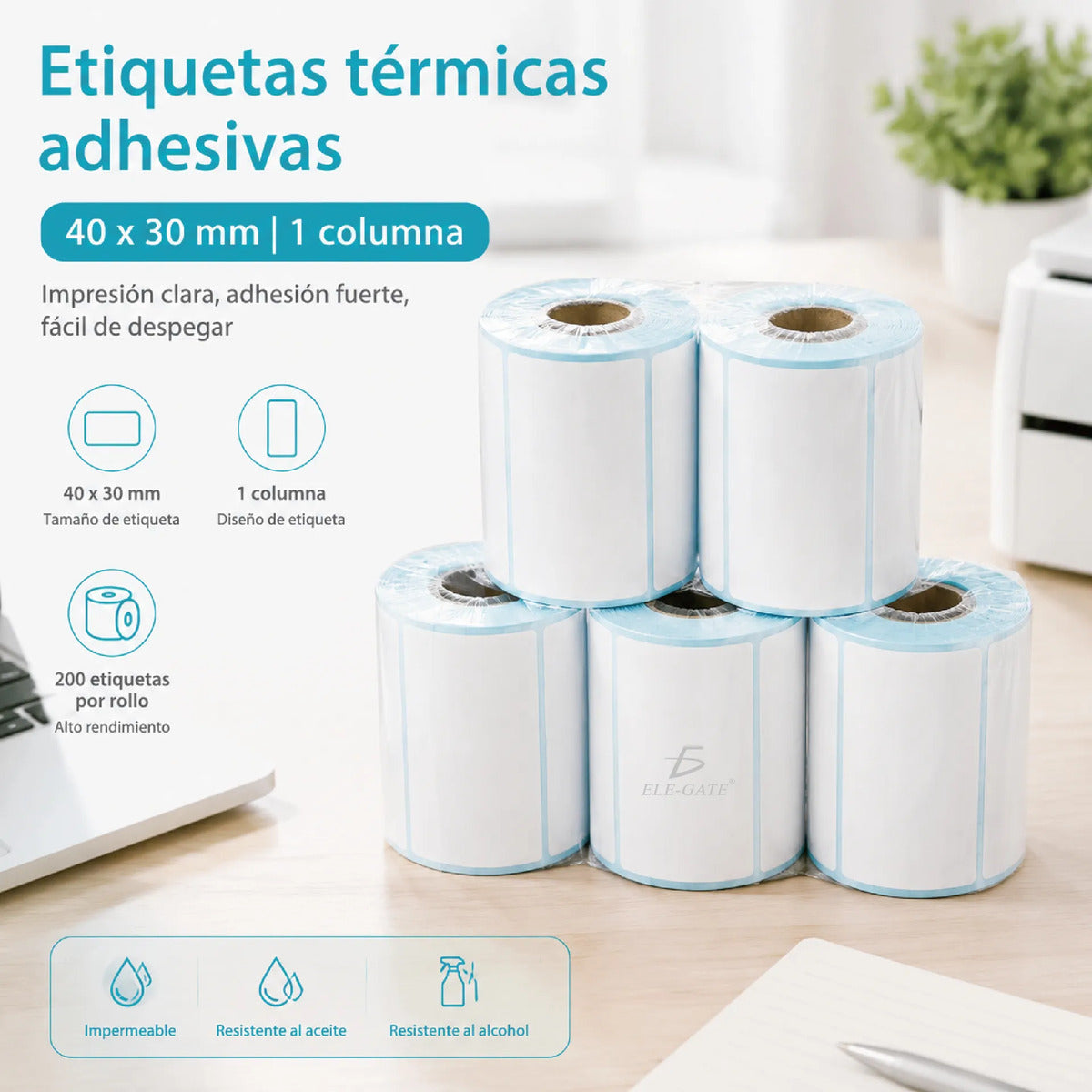 Etiquetas Térmicas Adhesivas 40x30 Mm 200 Por Rollo