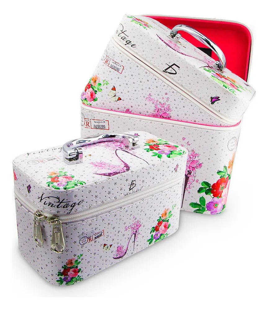 Cosmetiquera Neceser Estampado Kit De 3 Pzas Viaje Estuche