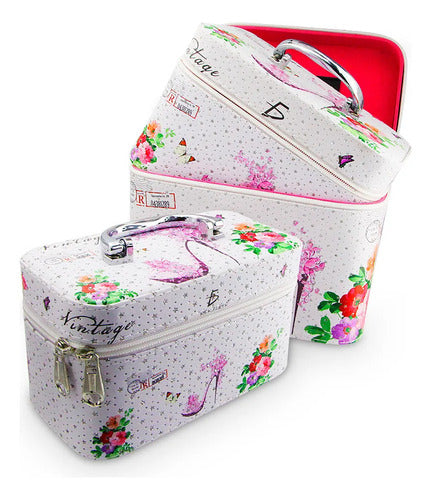 Cosmetiquera Neceser Estampado Kit De 3 Pzas Viaje Estuche