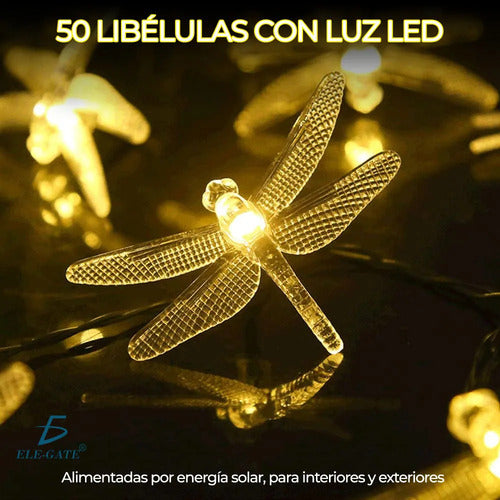 Serie De Luces Coloridas Libélula Carga Solar 5 Metro Amarillo