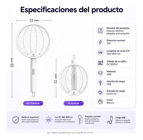 Mata Moscas Eléctrico Recargable Con Luz Uv 2 En 1