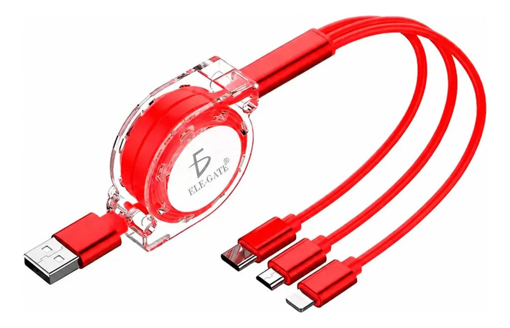 Cable Retráctil 3 En 1 Micro Usb Usb-c Para iPhone Lightning