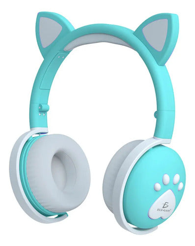 Audifonos Inalambricos Bluetooth Diadema Led Gato Microfono Violeta