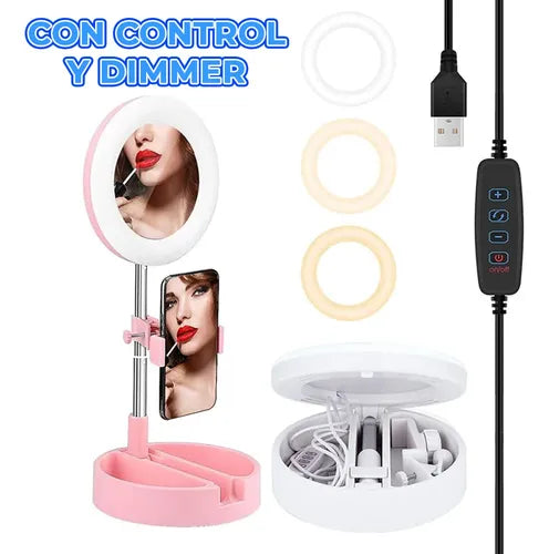 Aro De Luz Led Y3 Celular Foto Video Maquillaje Con Espejo