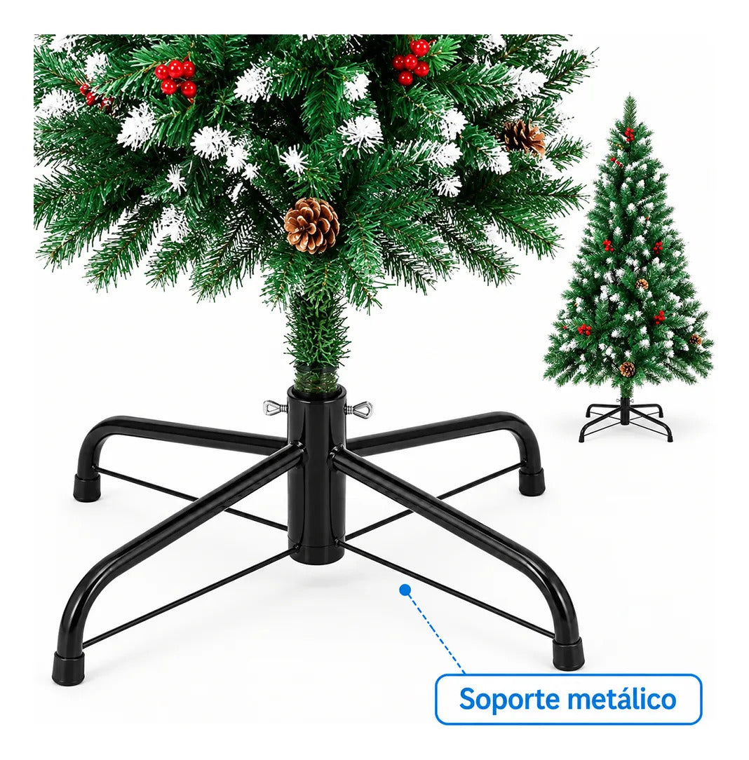 Pino Navideño Artificial De 180 Cm Efecto Nevado Con Piñas
