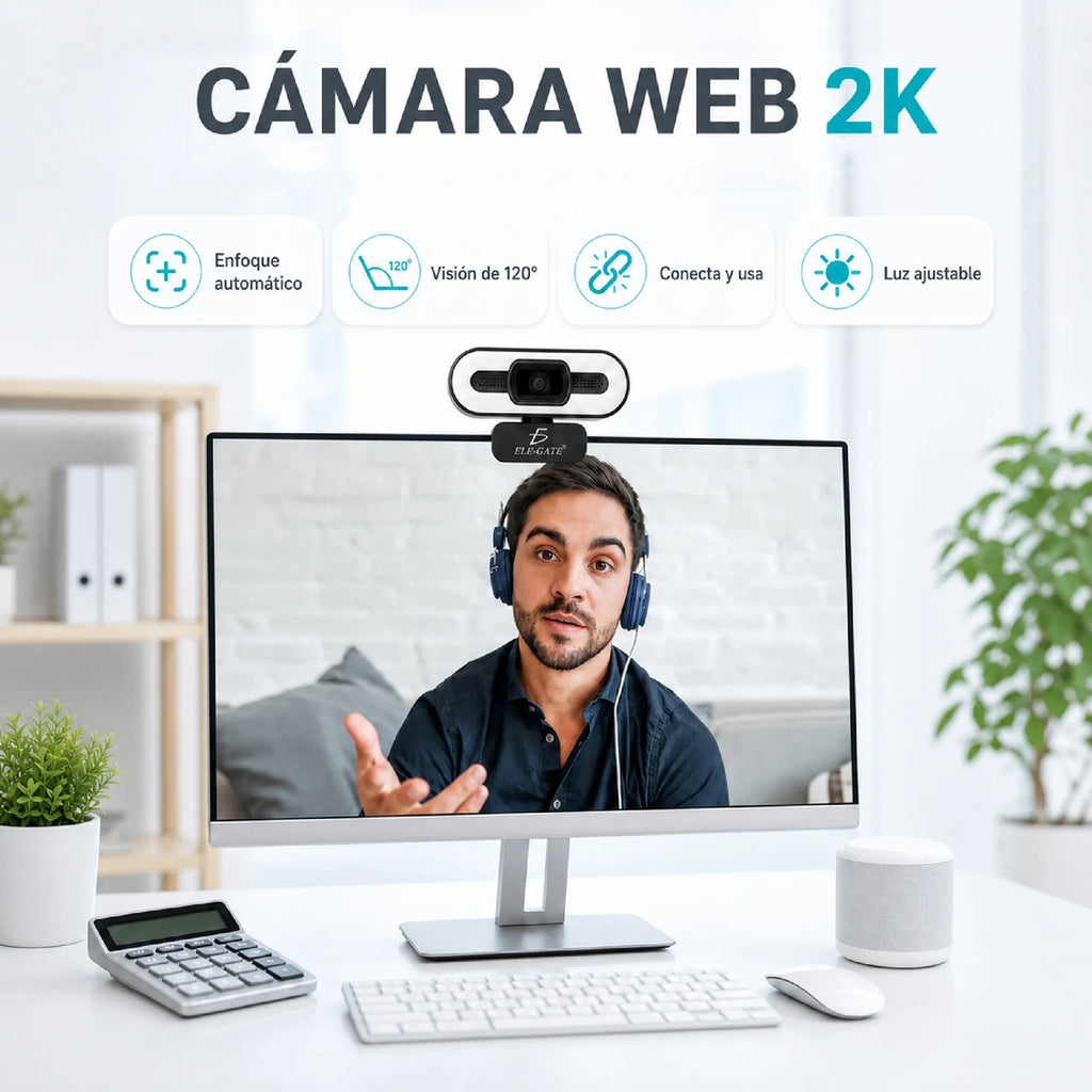 Cámara Web 2k Ultra Hd Tipo C+usb Con Luz De Relleno