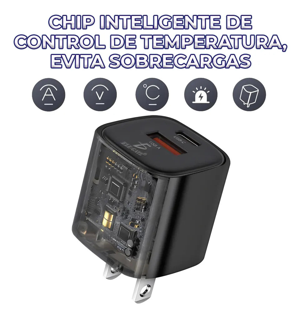 Cargador Dos En Uno Usb-a Y Usb-c Carga Rápida 5v