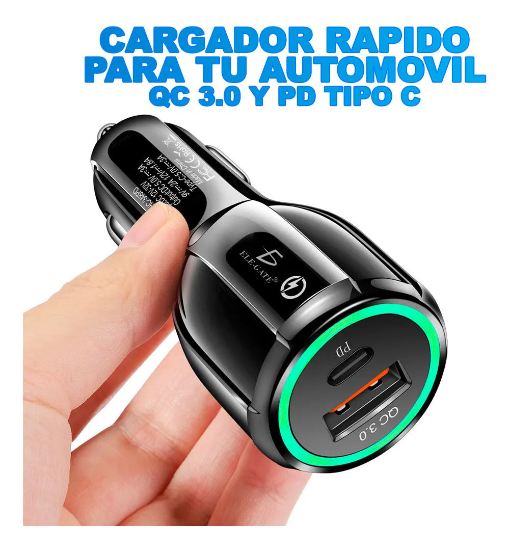 Cargador Auto Encendedor Usb Carga Rápida Qc3.0+pd Tipo C