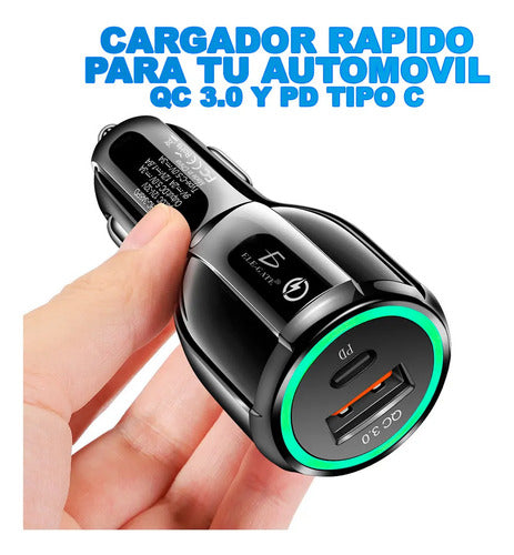 Cargador Auto Encendedor Usb Carga Rápida Qc3.0+pd Tipo C