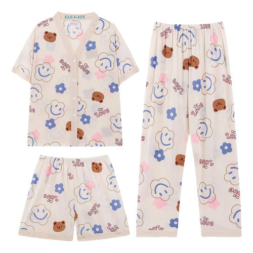 Set De Pijama De 3 Piezas Kawai Fresca Y Ligera Con Estilo Rosa Xxxl